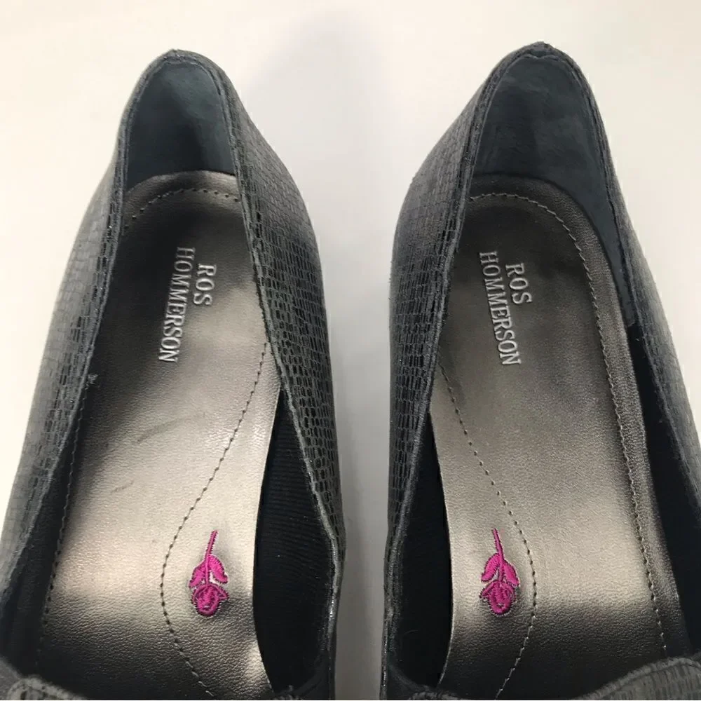 Ros Hommerson DIXIE  Tassel Loafer in Charcoal Iguana Print Leather